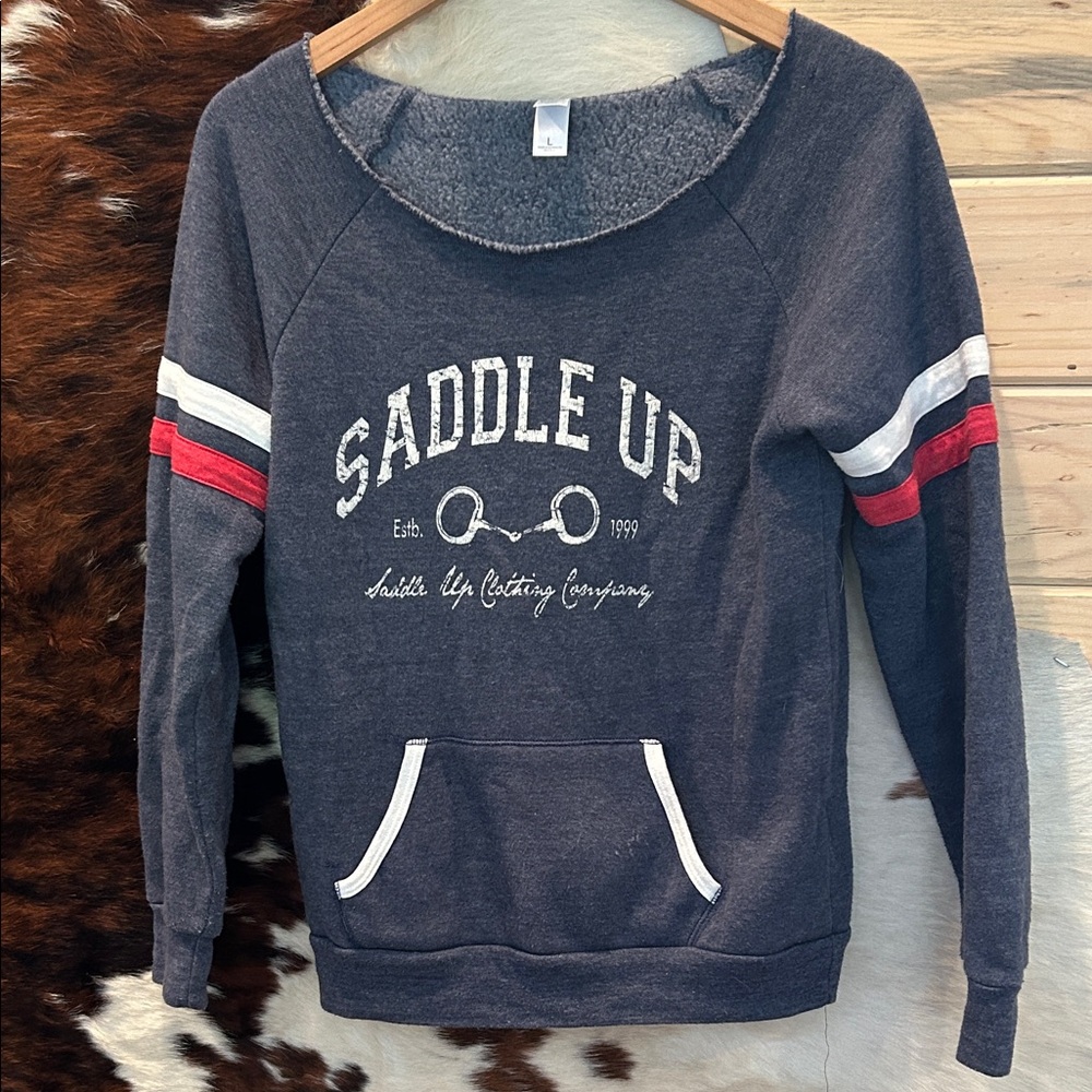 Alternative Apparel Gray Sweatshirt Red and White Accents Size Large Equestrian